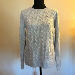 Talbots Crewneck Cable-knit Sweater in Marled Light Grey with Rainbow Specks